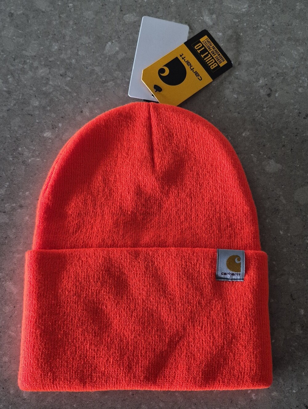 Carhartt Logo Beanie Hat One Size Bright Orange Work Outdoors Construction